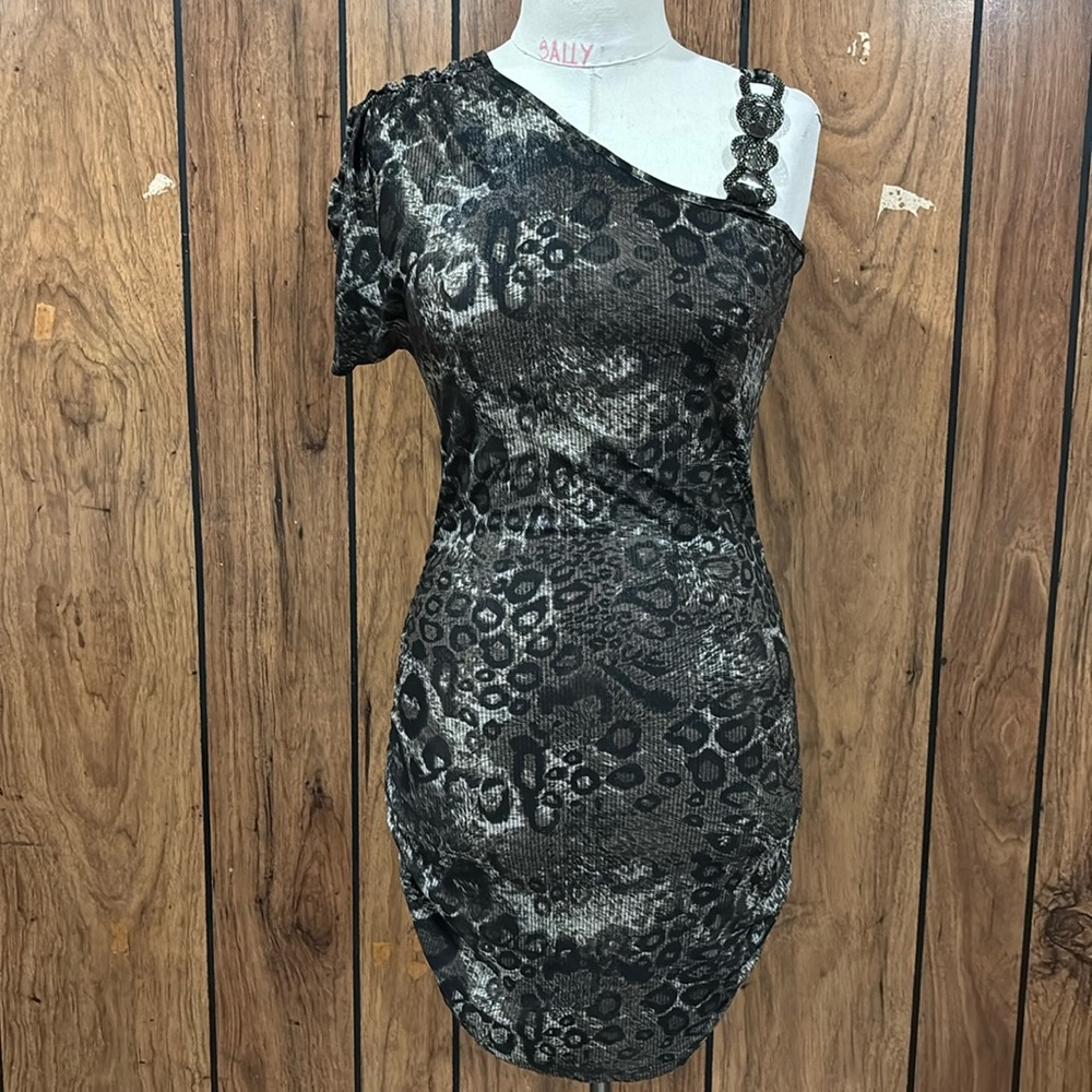 One Shoulder Leopard Print Dress